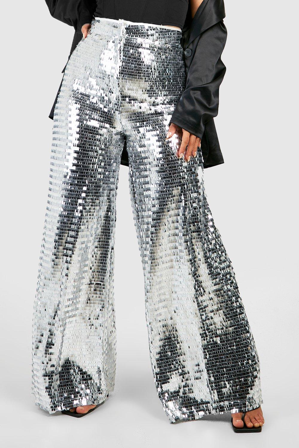 Plus Sequin Wide Leg Floor Sweeping Pants