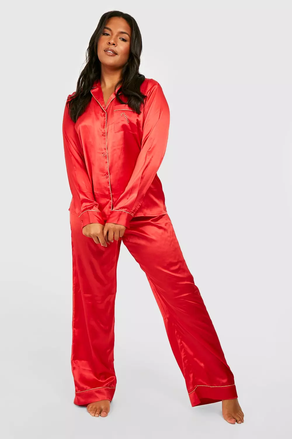 Plus size red satin pajamas sale