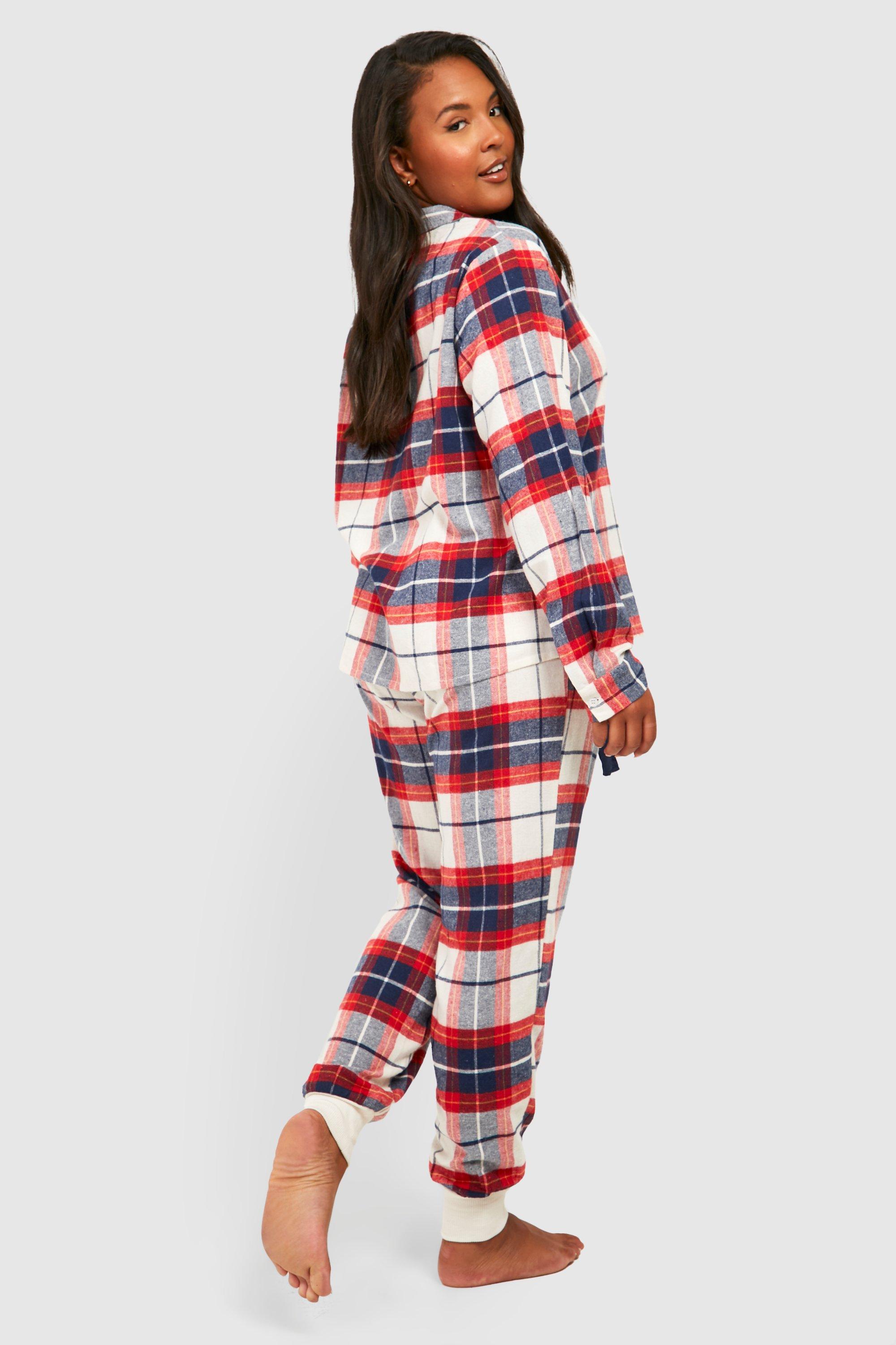 Christmas Flannel Two-piece Pajamas - Long Sleeves Button Down Coat and  Pants Set