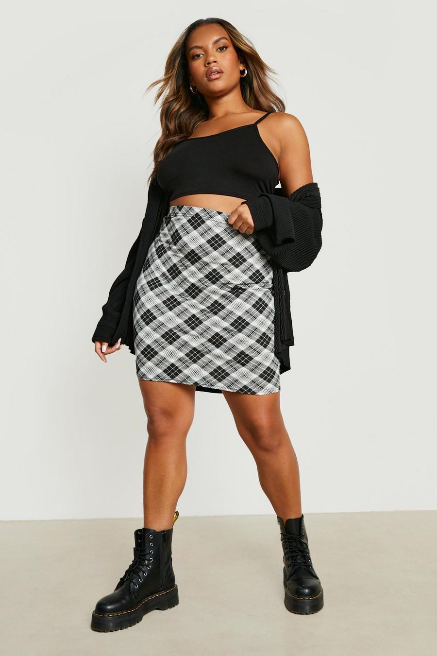 Black Plus Check Mini Skirt