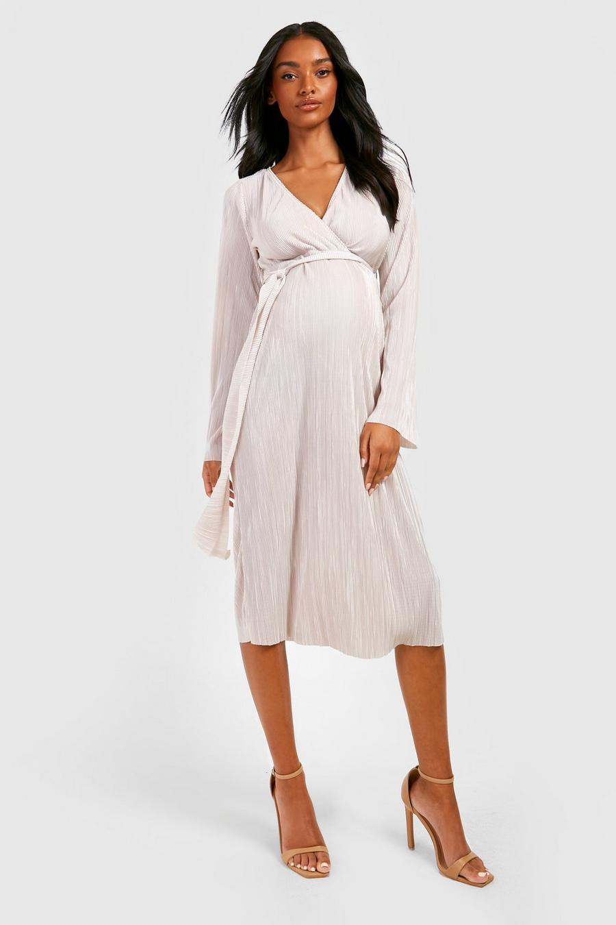 Maternité - Robe de grossesse portefeuille plissée, Champagne image number 1