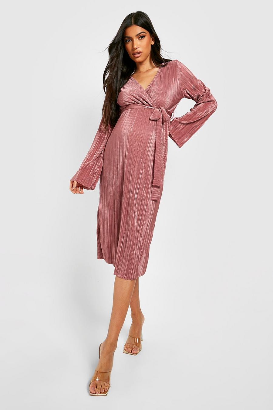 Rose Maternity Plisse Wrap Midi Dress image number 1