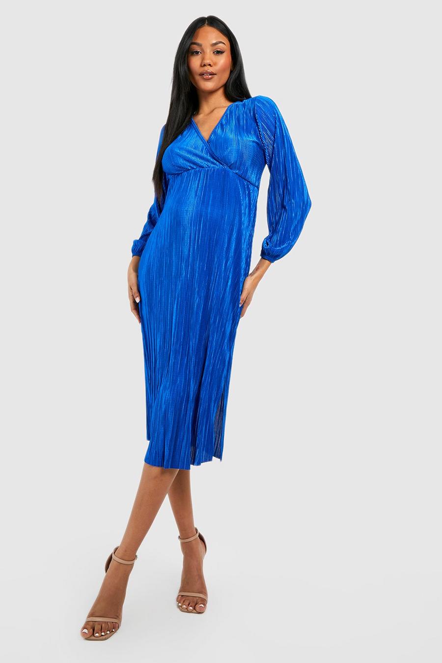Maternité -  Robe de grossesse plissée à nouer, Cobalt image number 1