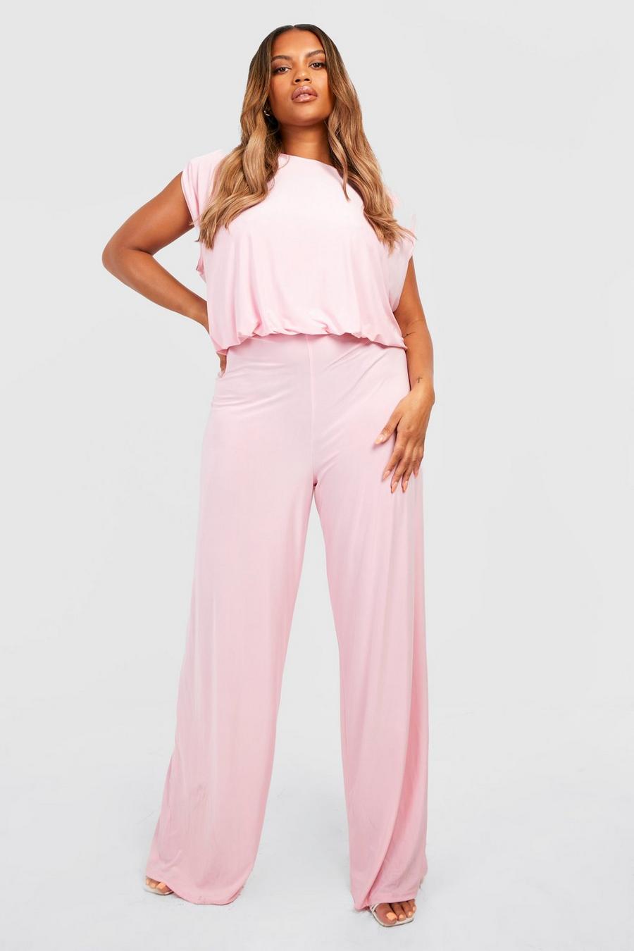Pink Plus Recycled Slinky Flare Leg Jumpsuit image number 1