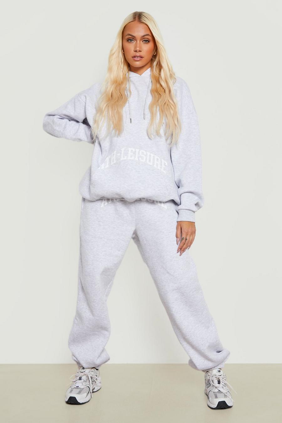 Ash grey Ath Leisure Printed Hooded  Tracksuit 