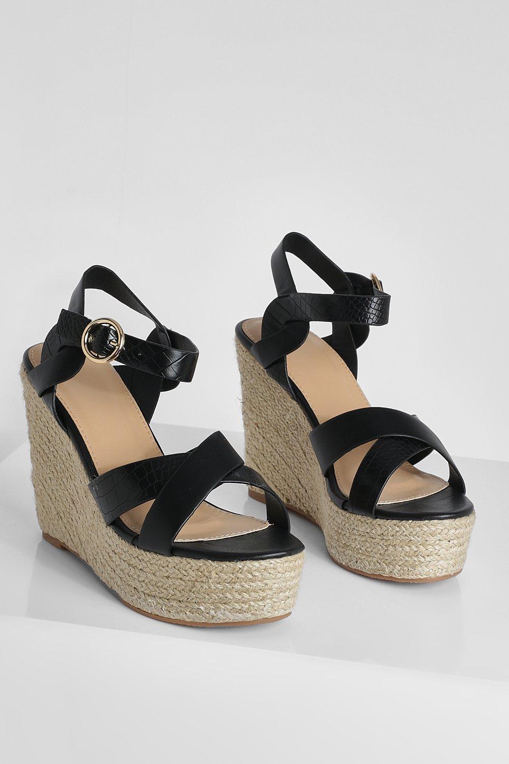 Black store buckle wedges