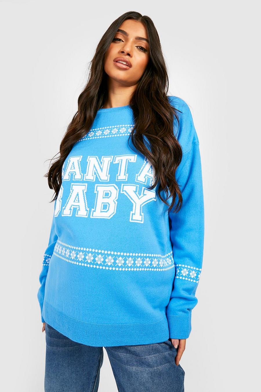 Blue Maternity Santa Baby Christmas Sweater image number 1