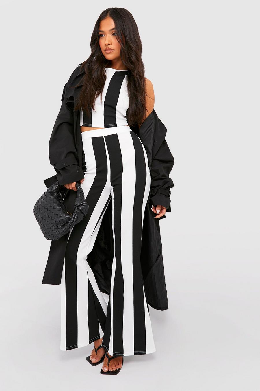 Black Petite Racer Monochrome Top And Flare Co-ord image number 1
