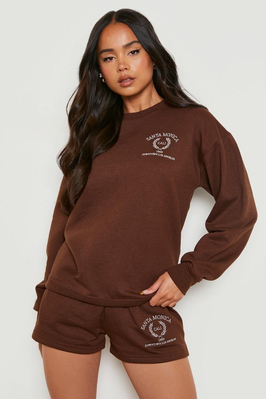 Chocolate Petite Santa Monica Sweat Short Tracksuit image number 1