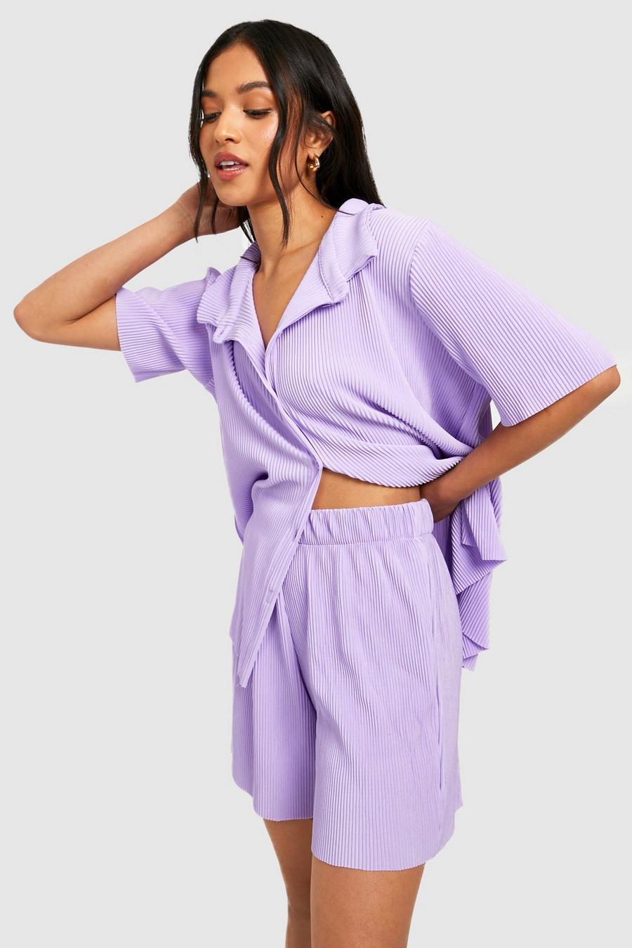 Lilac purple Petite Longline Plisse Shorts