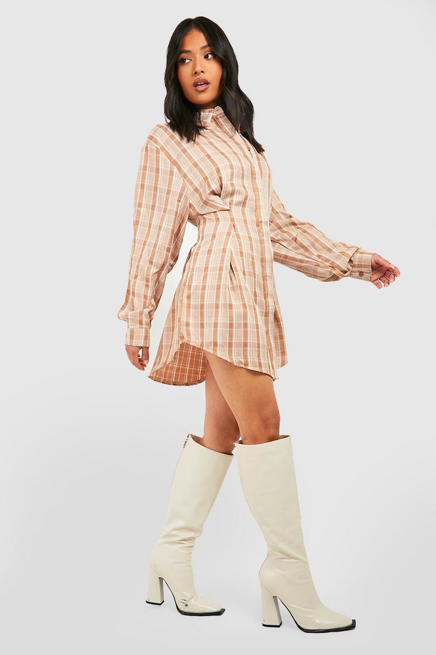 Stone Petite Check Cinched Waist Shirt Dress image number 1