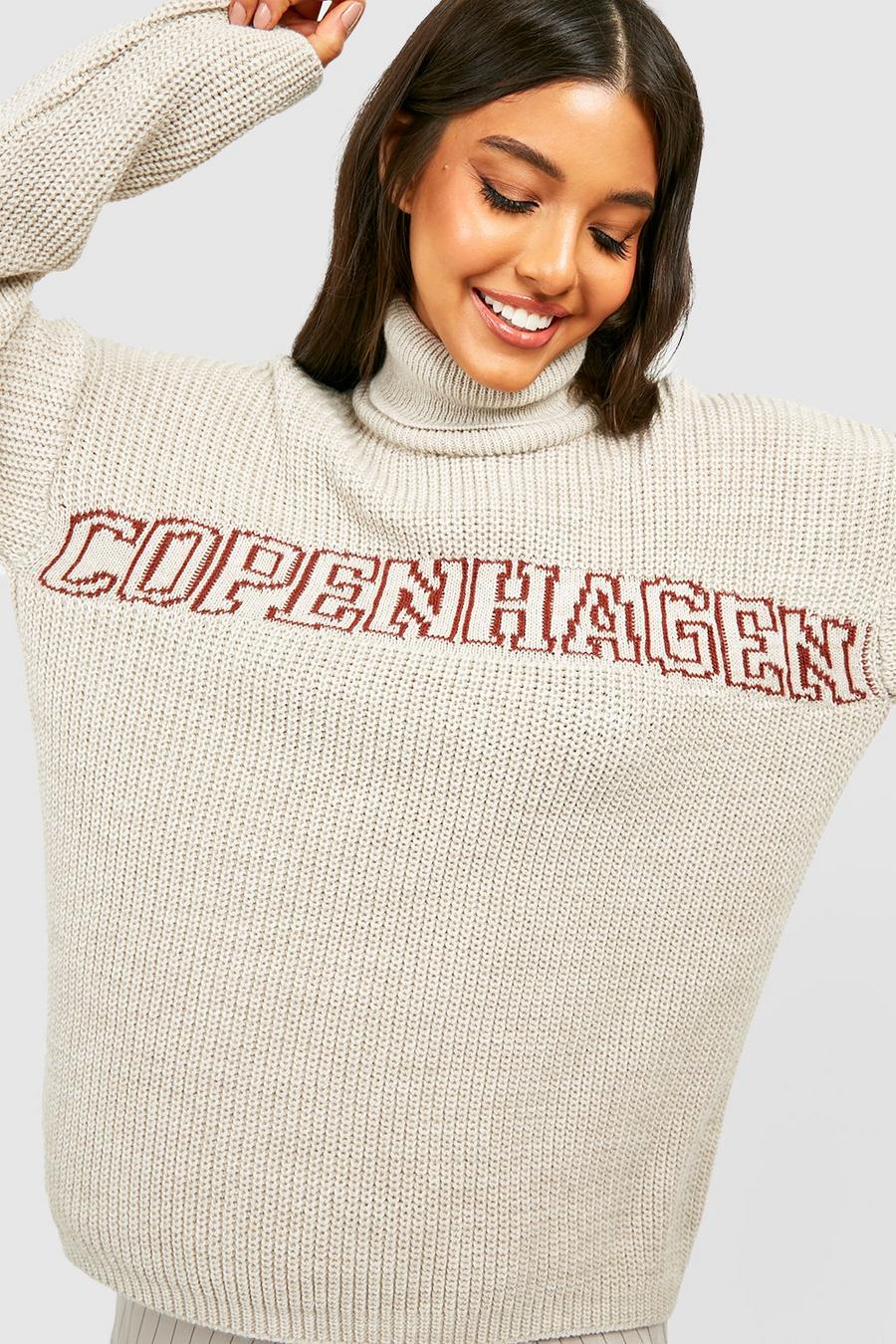 Grey Oversized Turtleneck Slogan Sweater image number 1