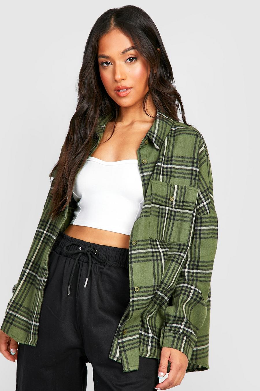 Green Petite Oversized Check Shirt  image number 1