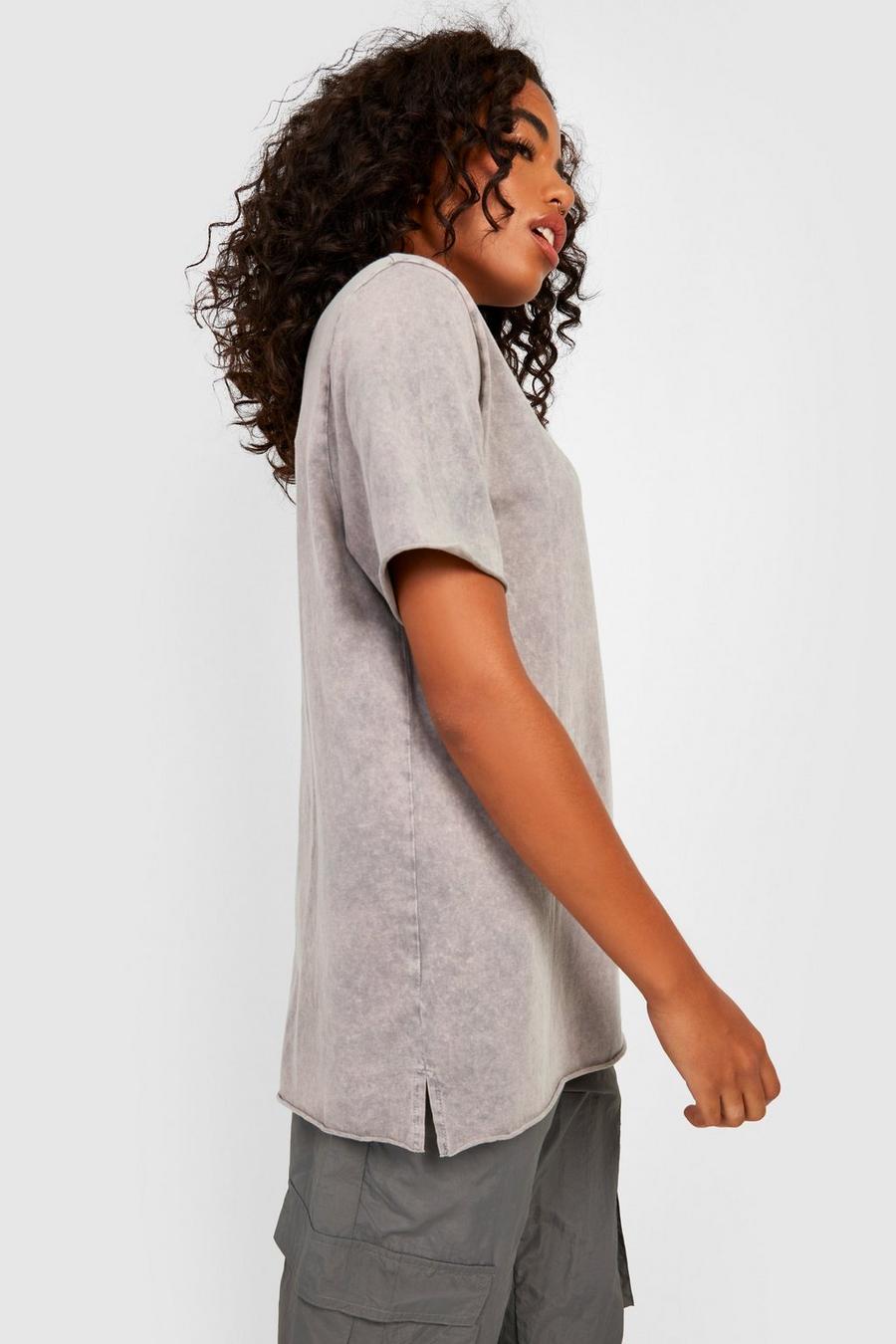T-shirt oversize délavé fendu, Grey image number 1