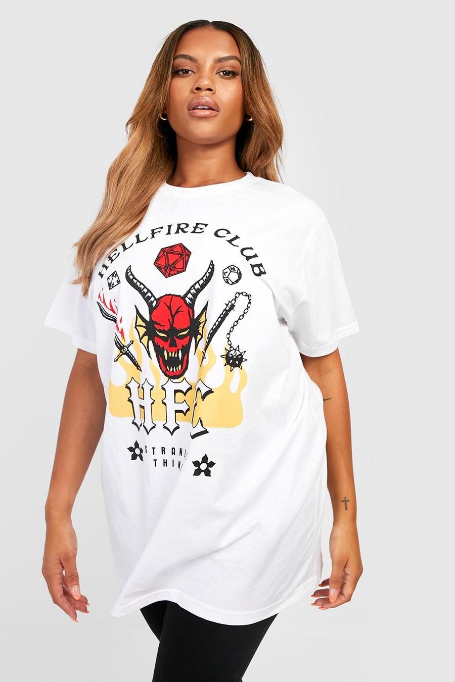 Grande taille - T-shirt Stranger Things à imprimé Hellfire Club, White image number 1
