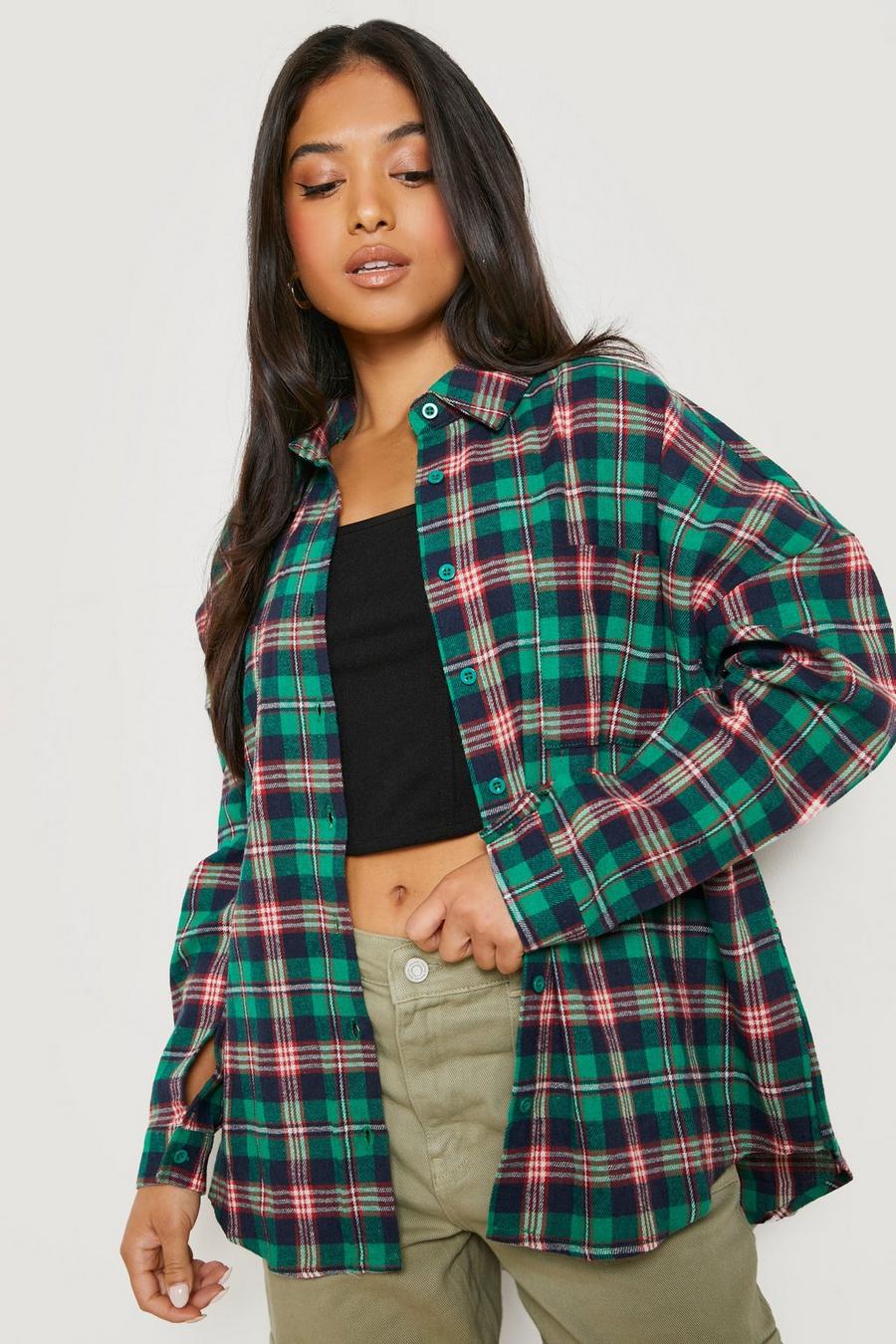 Green Petite Oversized Check Shirt image number 1