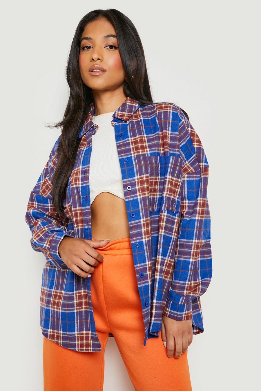 Women's Petite Oversized Checked Shirt | Boohoo UK | burberry kids quilted  jackets