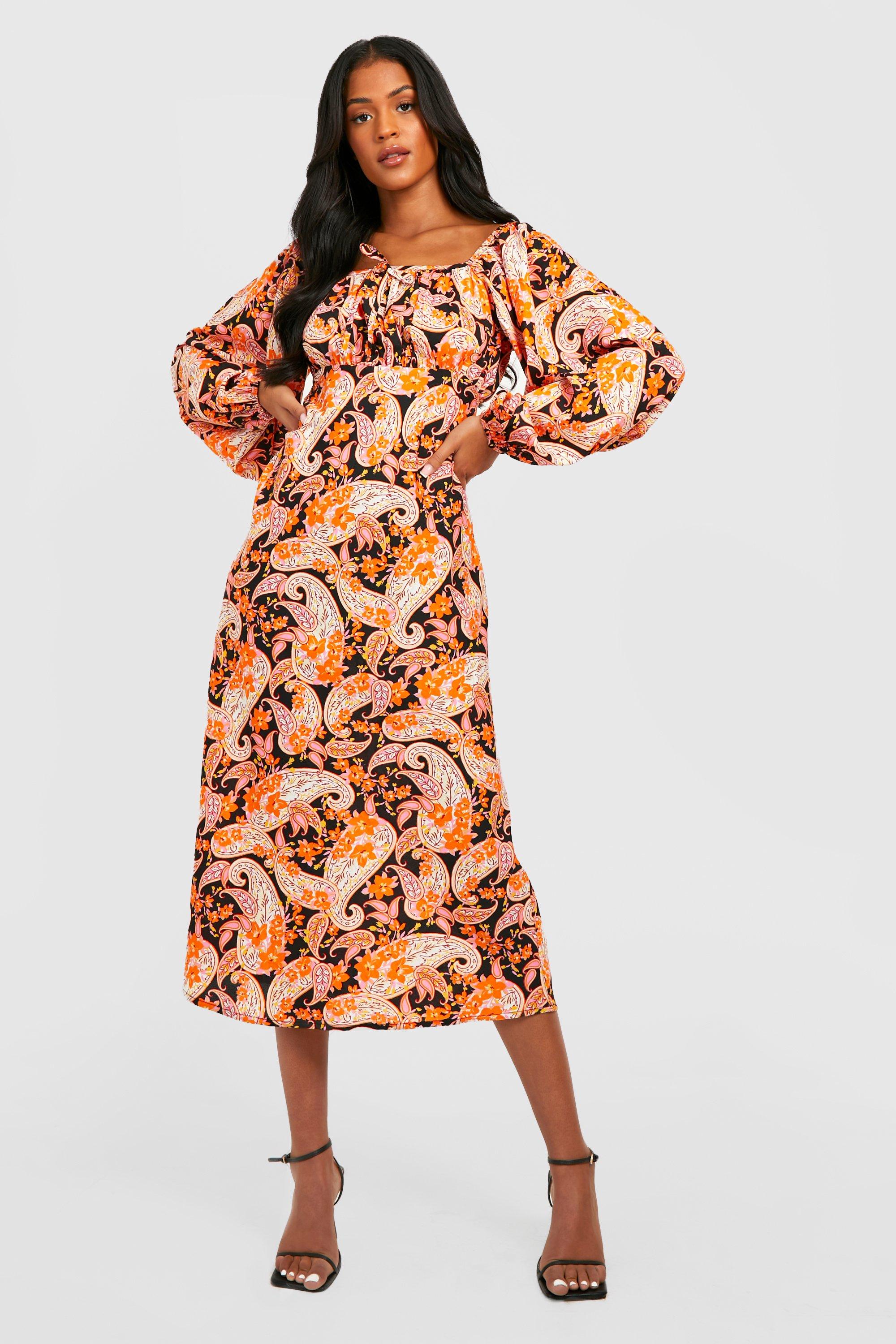 Tall Paisley Longsleeve Midi Dress boohoo UK