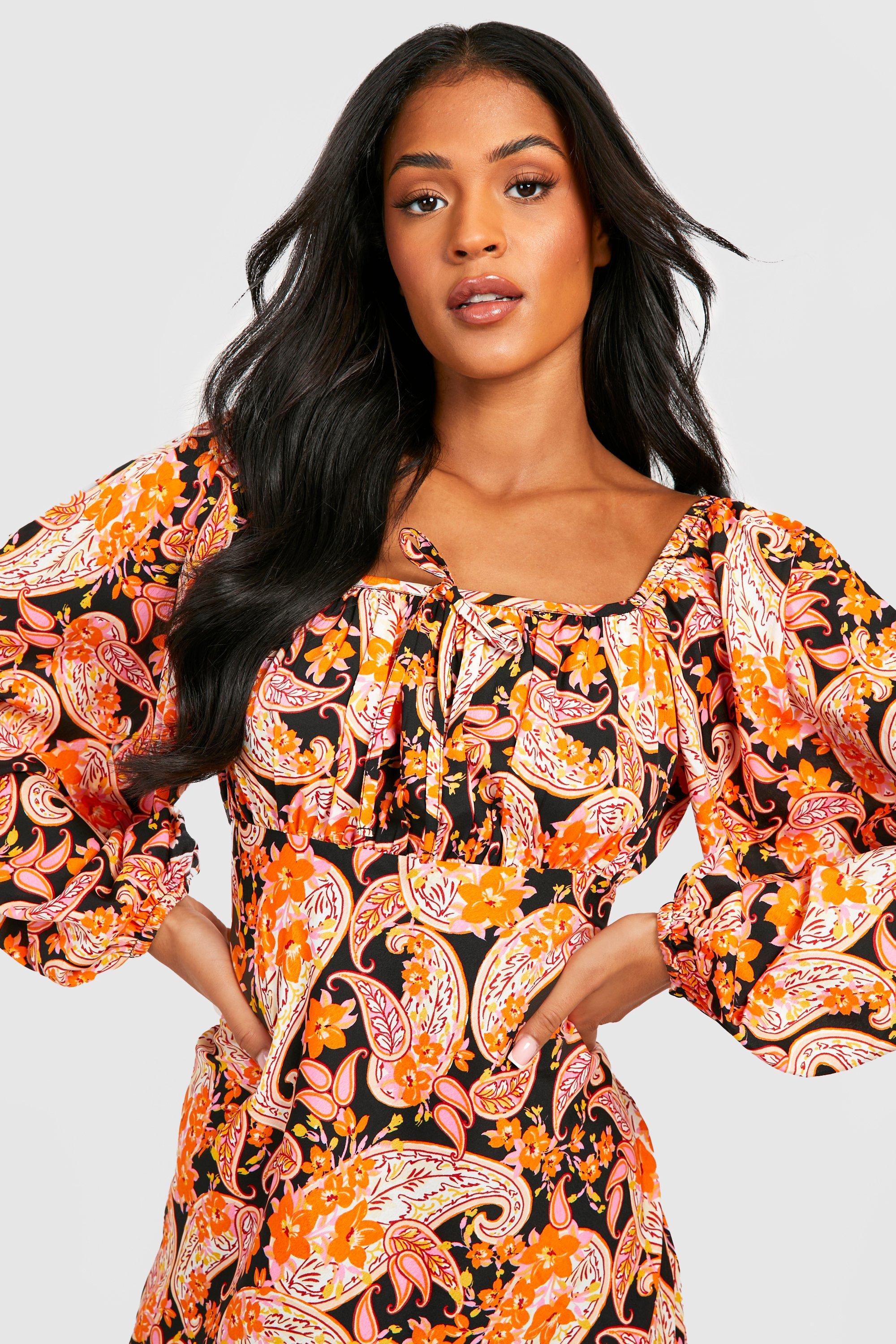 Tall Robe mi longue manches longues et motif cachemire boohoo