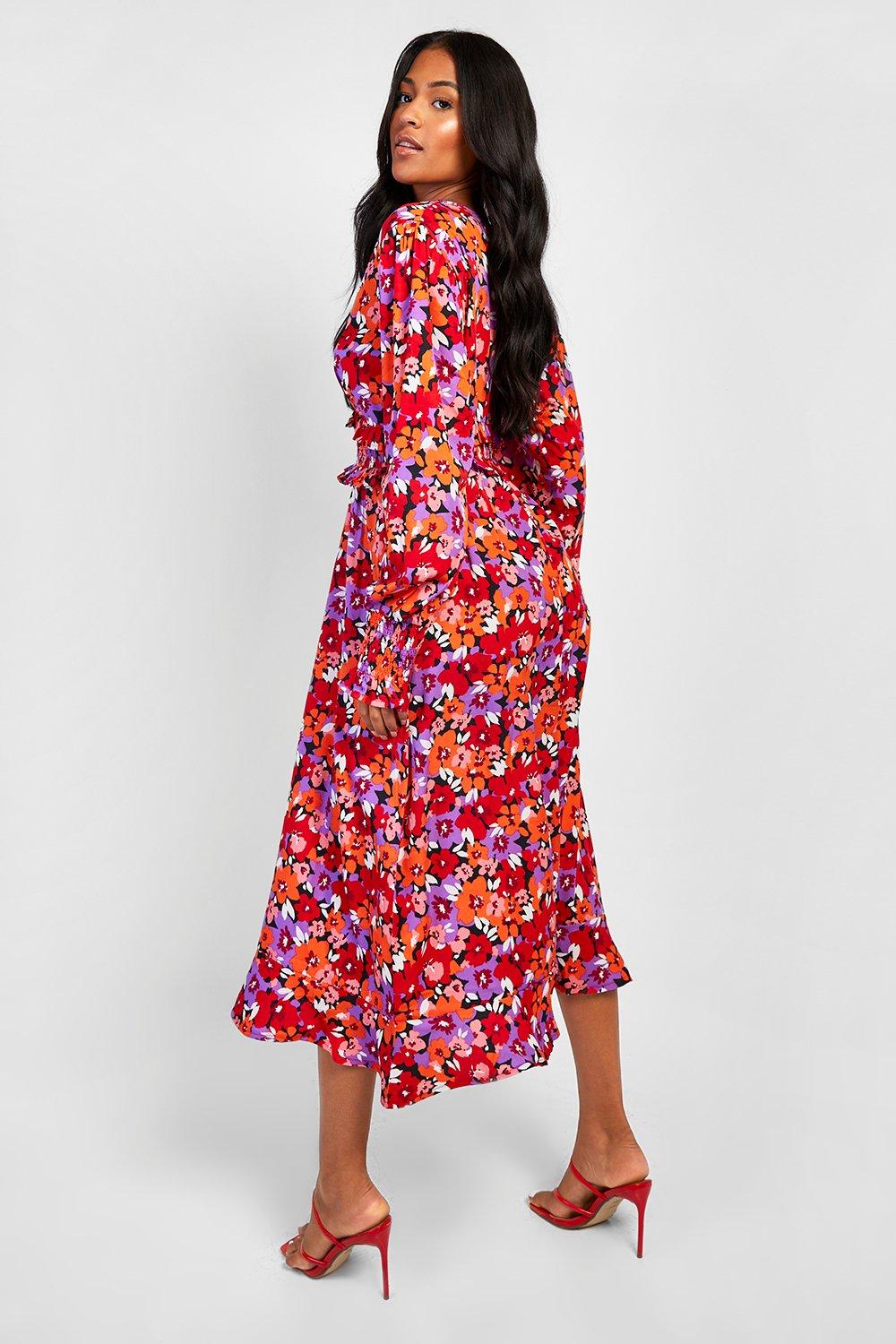 Boohoo red floral dress best sale