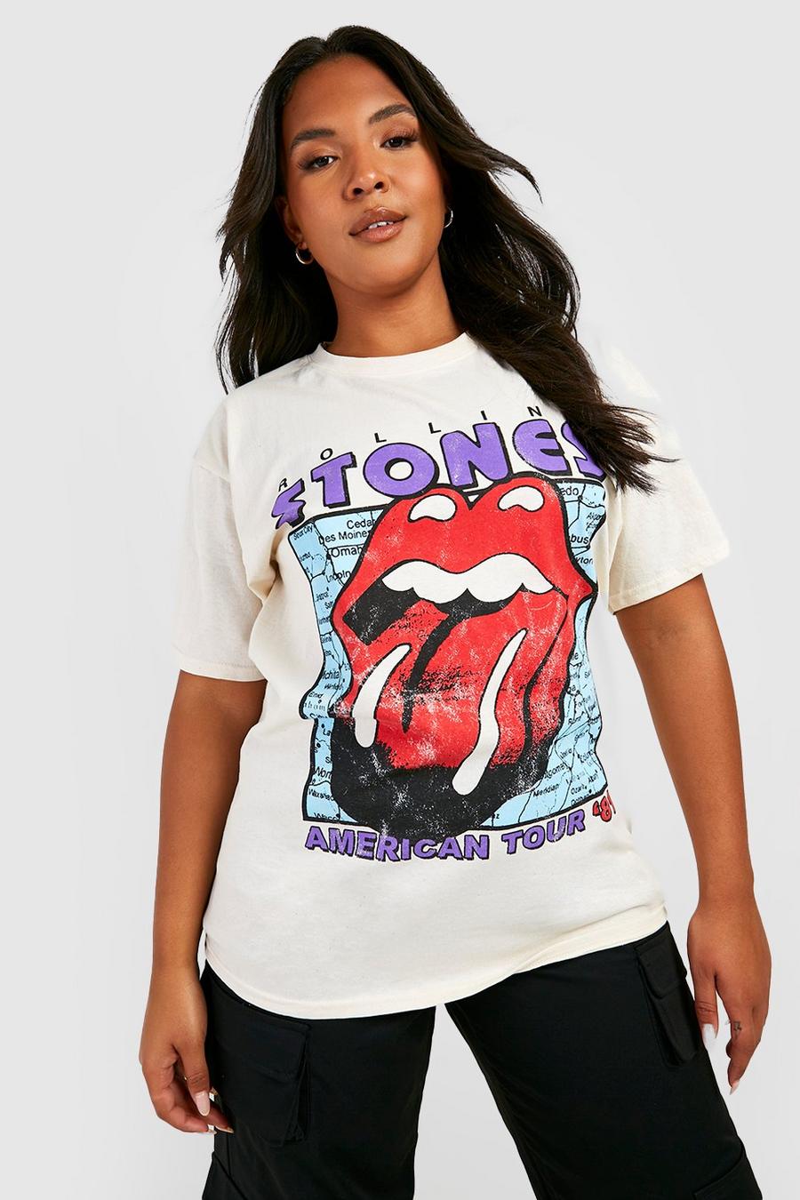 Camiseta Plus con estampado de los Rolling Stones, Off white bianco image number 1