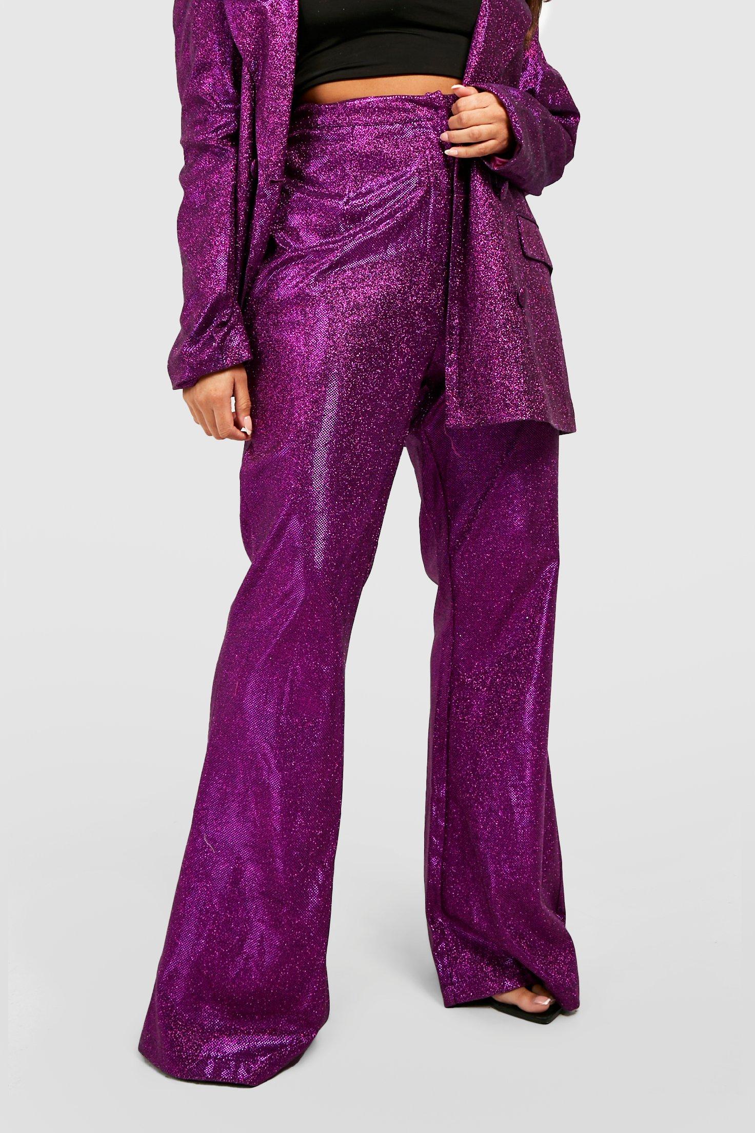 FEMEA Women Solid Wide Leg Track Pants (Purple, XXL) 