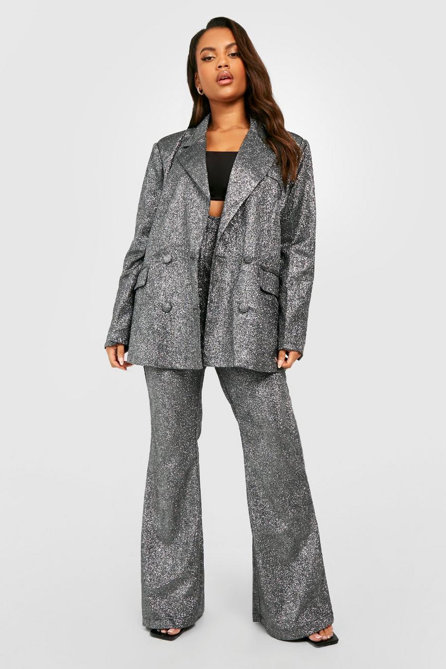 Silver Plus Glitter Oversized Tailored Blazer image number 1
