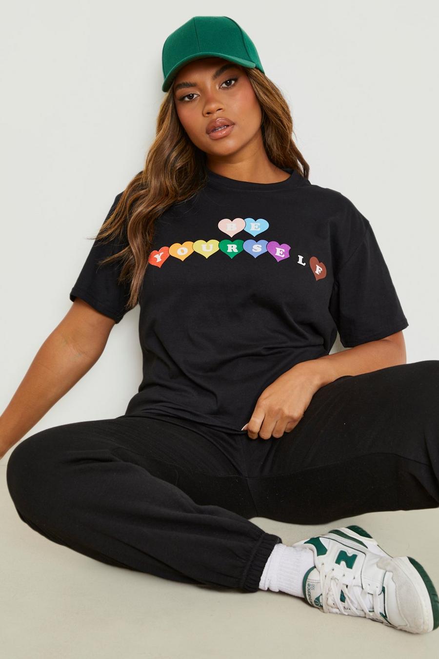 Black Plus Be Yourself Heart Print Pride T-shirt image number 1