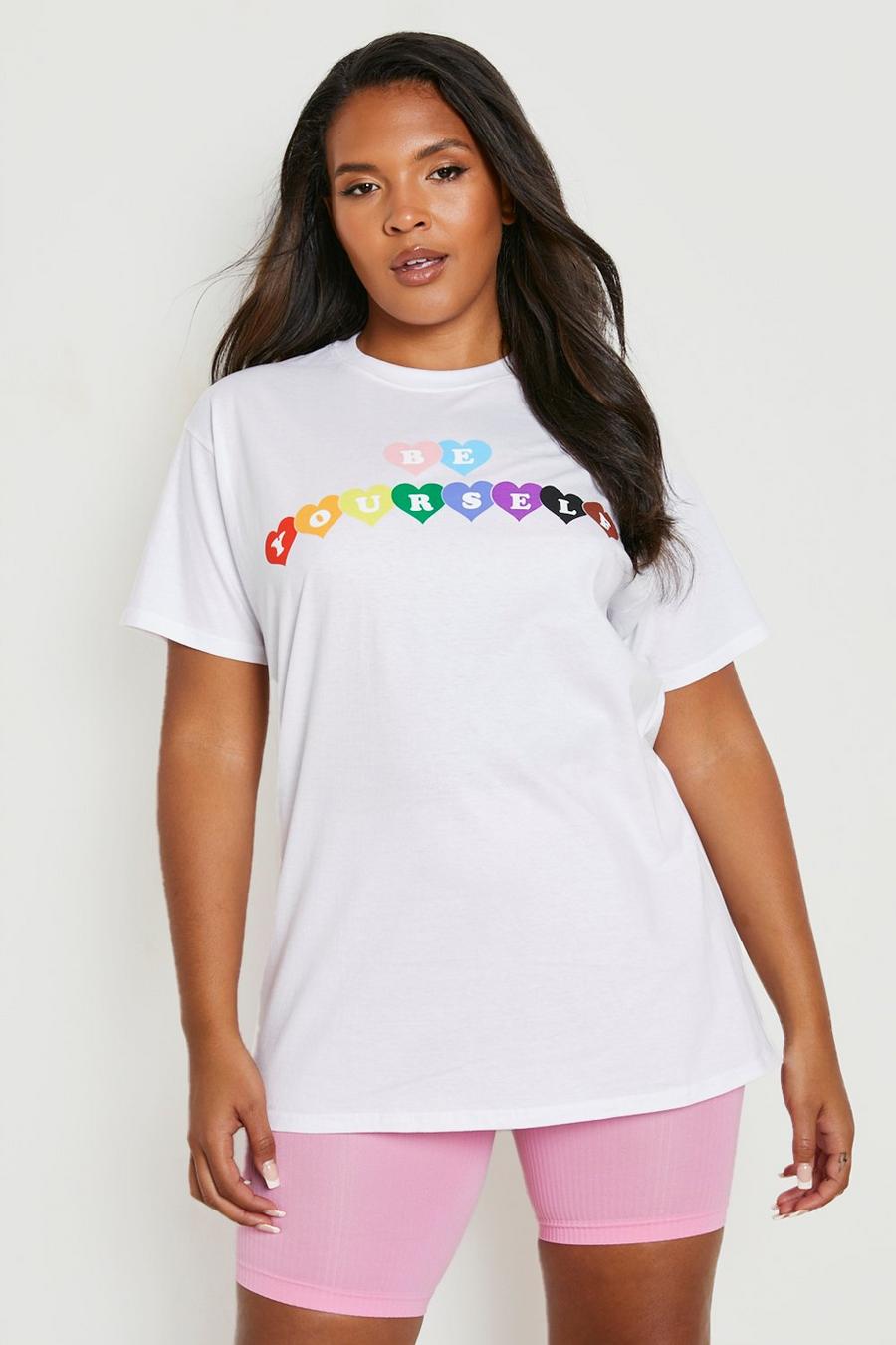 White Plus Be Yourself Heart Print Pride T-shirt image number 1