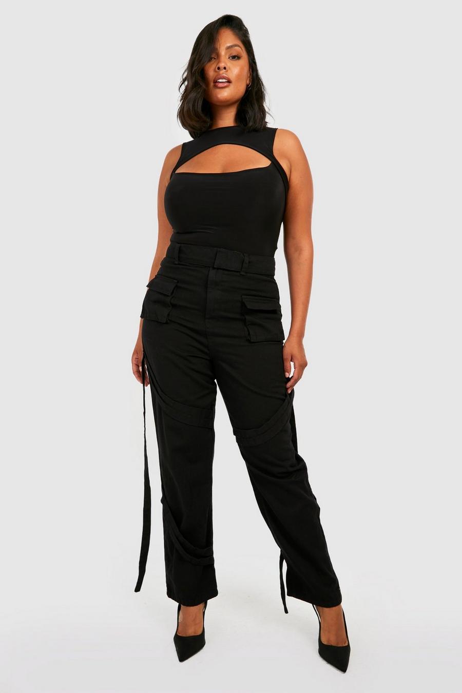 Black Plus Tassel Pocket Cargo Pants image number 1