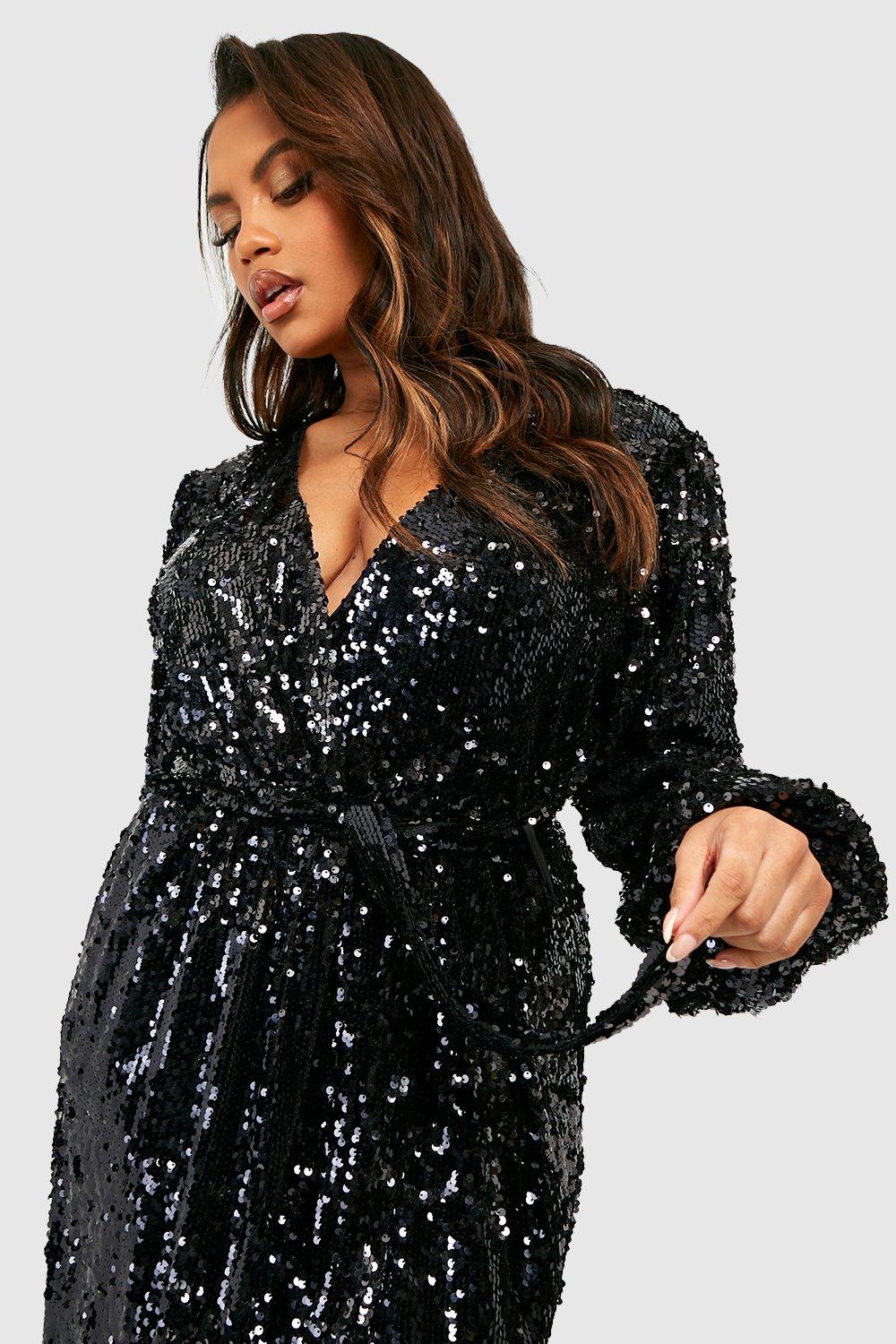 Plus Sequin Neon Wrap Midi Dress boohoo NO