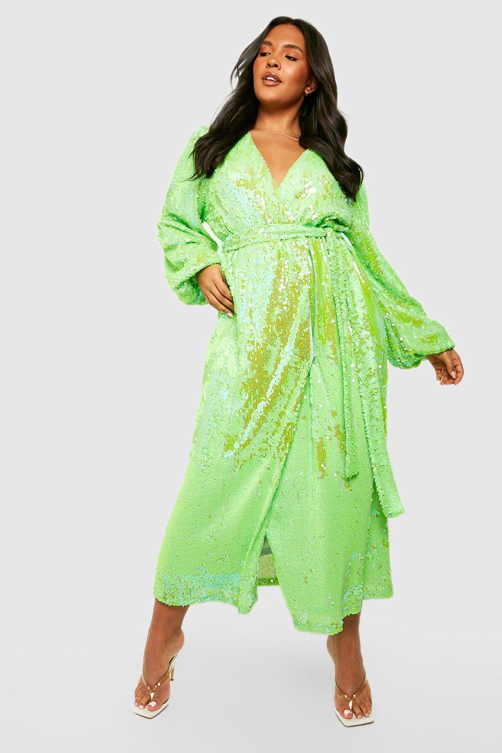 Plus Sequin Neon Wrap Midi Dress