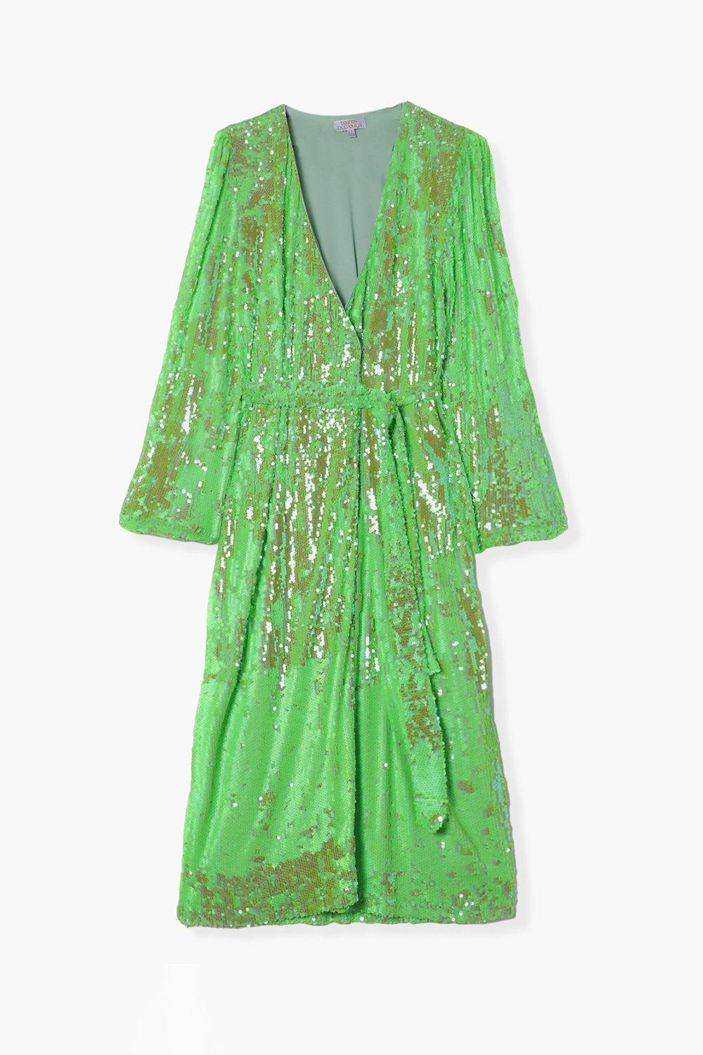 Plus Sequin Neon Wrap Midi Dress