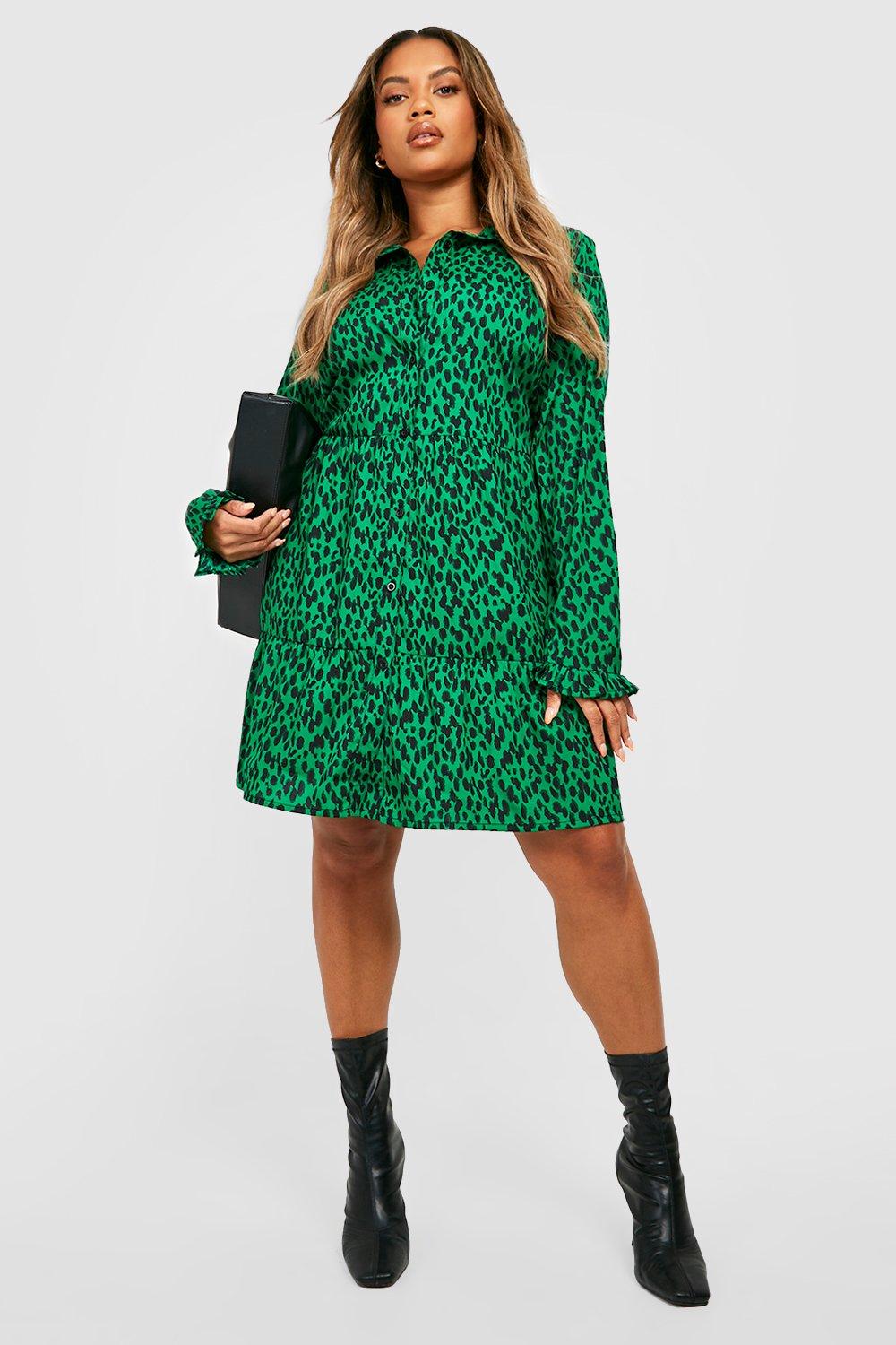 Boohoo green leopard print on sale dress