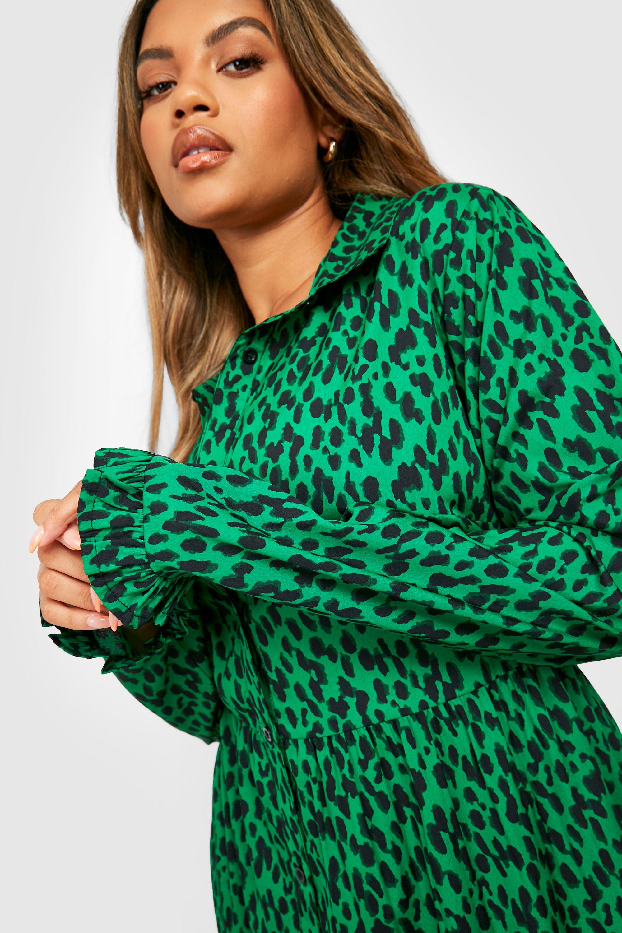 Plus Gesmokte Dierenprint Blouse Jurk