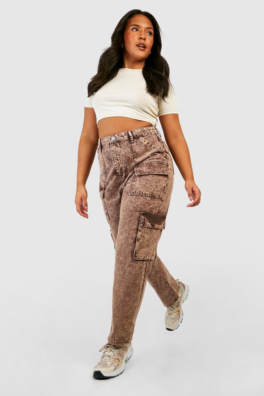 Chocolate brown Plus Washed Cargo Straight Leg Jean image number 1