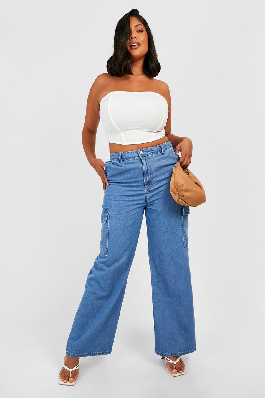 Plus Wide Leg Cargo Jeans image number 1