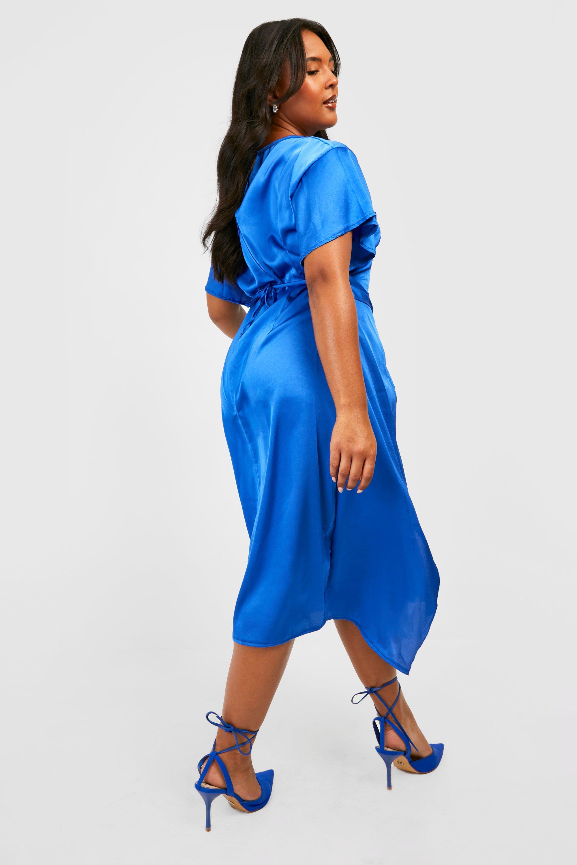 Plus Satin Twist Front Angel Sleeve Midi Dress