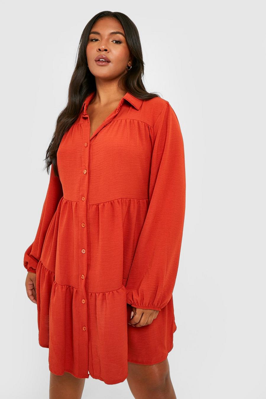 Terracotta Plus Woven Tiered Smock Dress image number 1