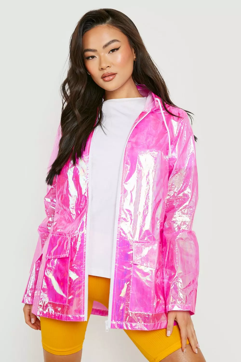 Pink shop iridescent raincoat