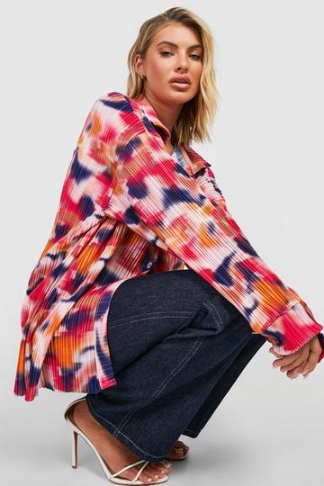 Abstract Printed Oversized Plisse Shirt multi
