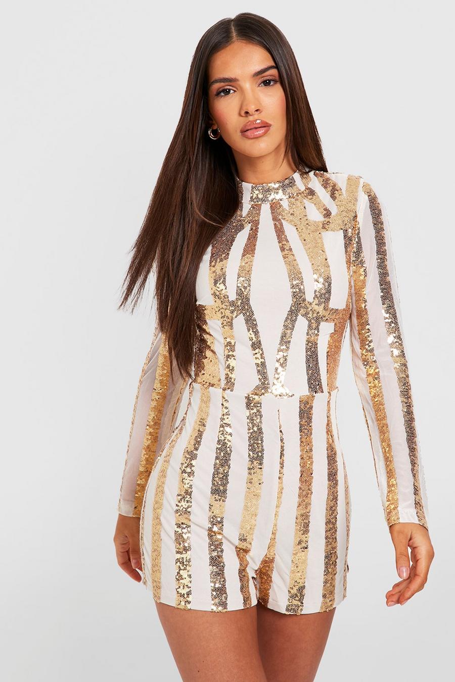 Gold High Neck Sequin Playsuit image number 1