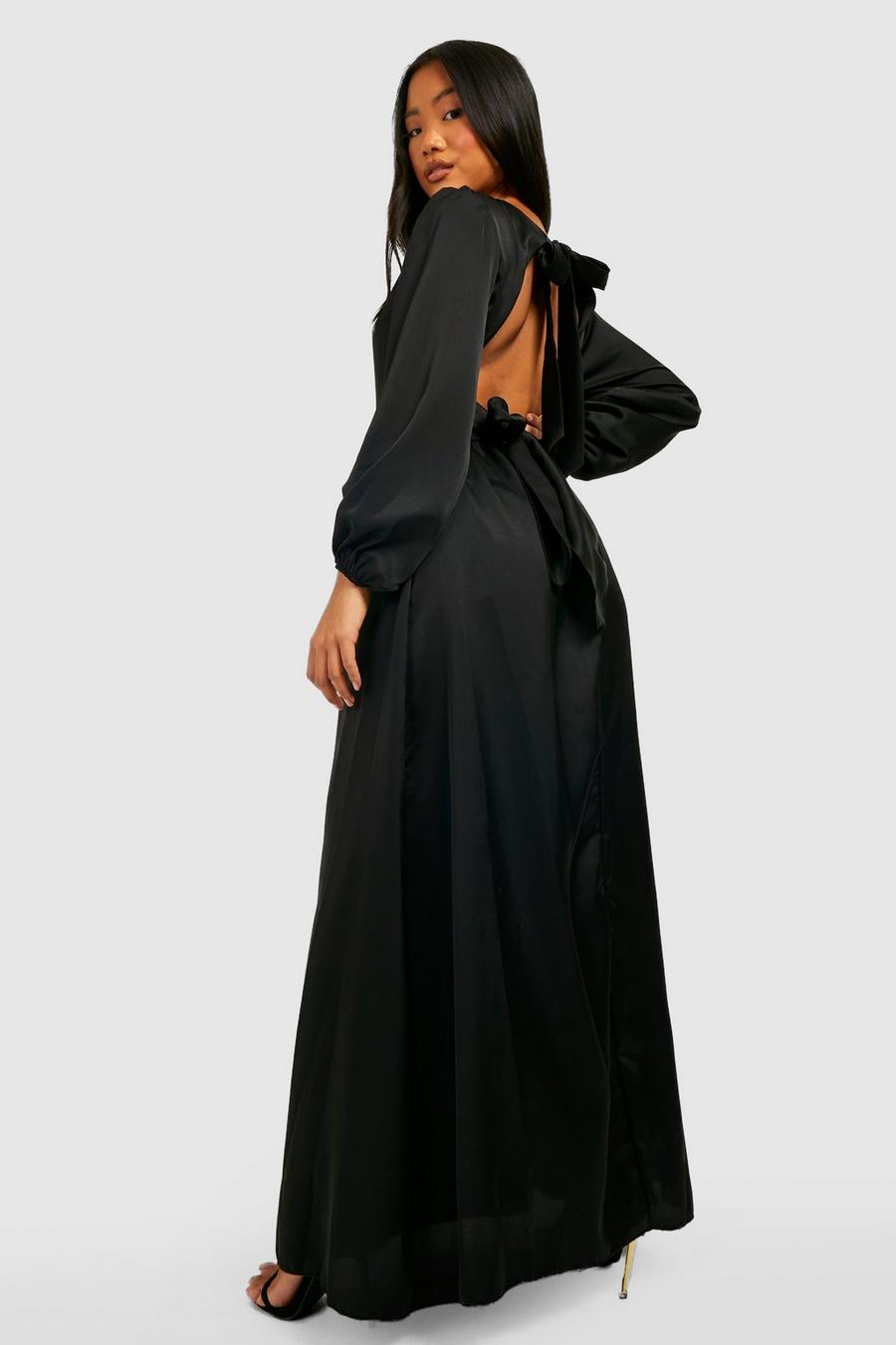 Black Petite Occasion Satin Tie Back Maxi Dress image number 1