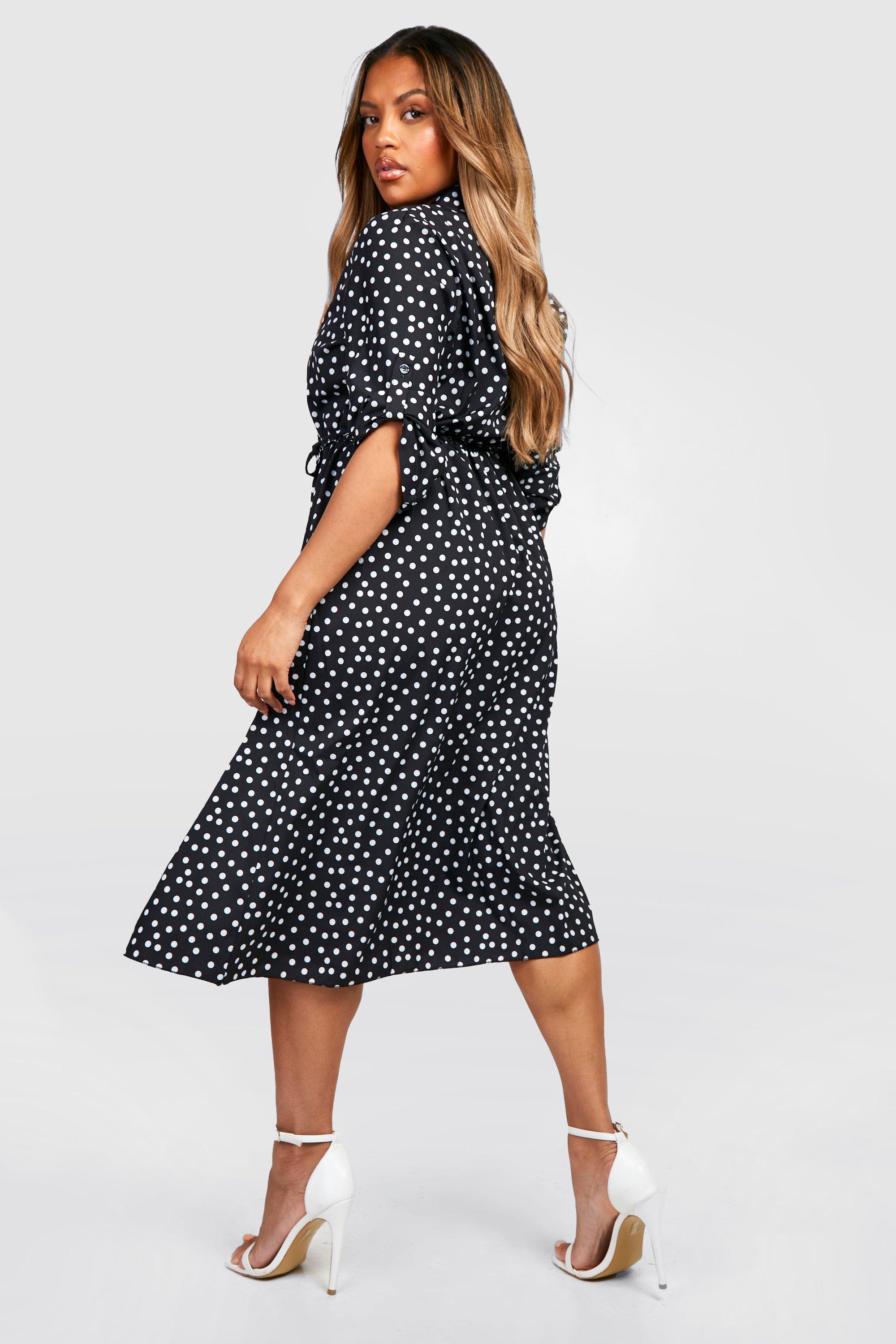 Plus Polka Dot Midi Shirt Dress