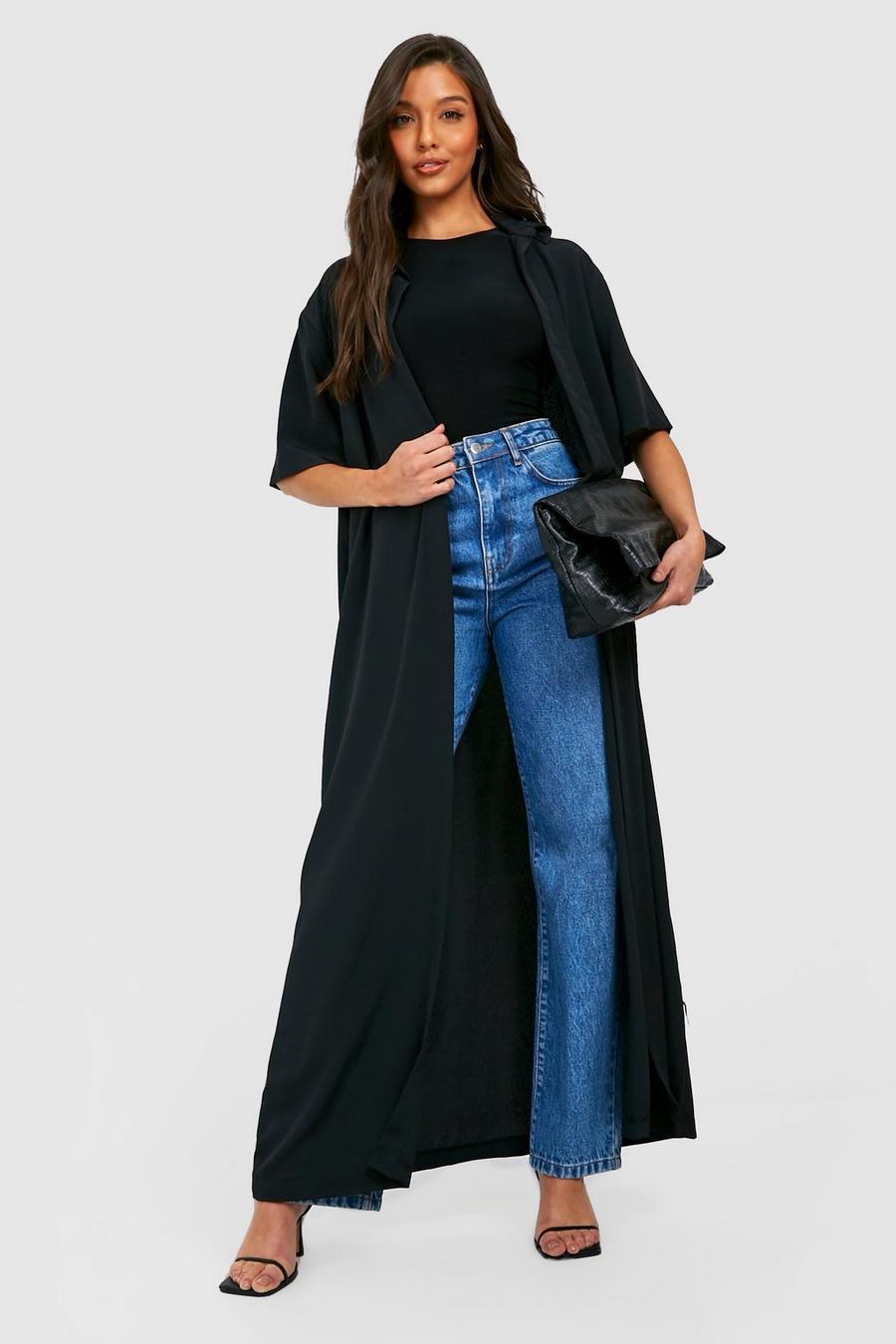 Black svart Short Sleeve Maxi Kimono