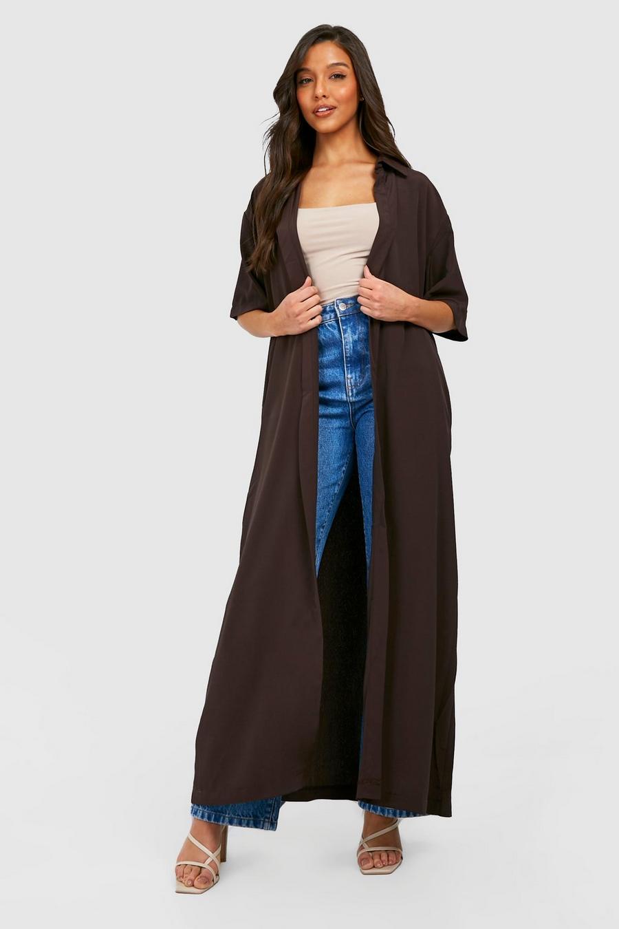 Chocolate brown Short Sleeve Maxi Kimono image number 1