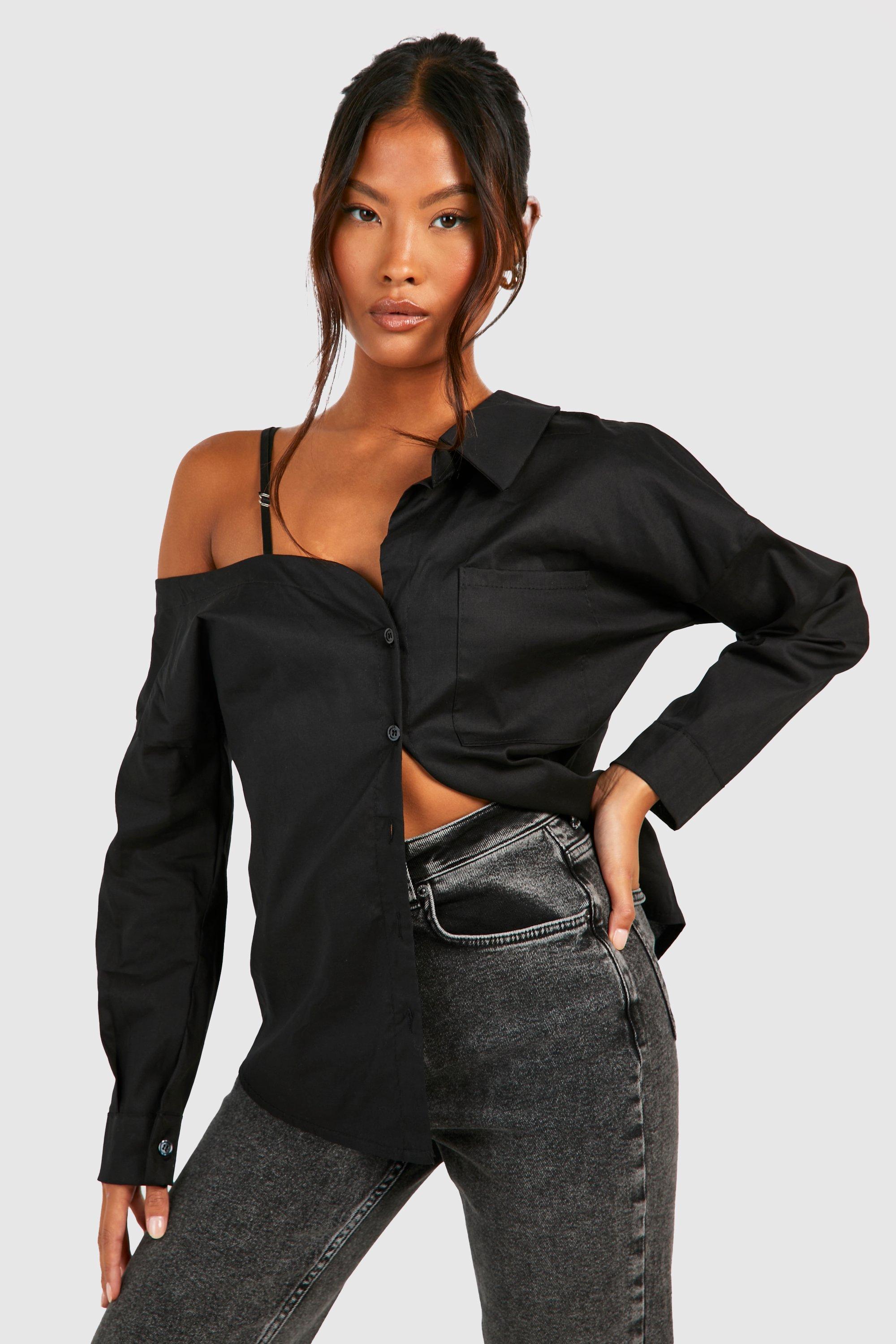 Cold shoulder button down shirt hot sale