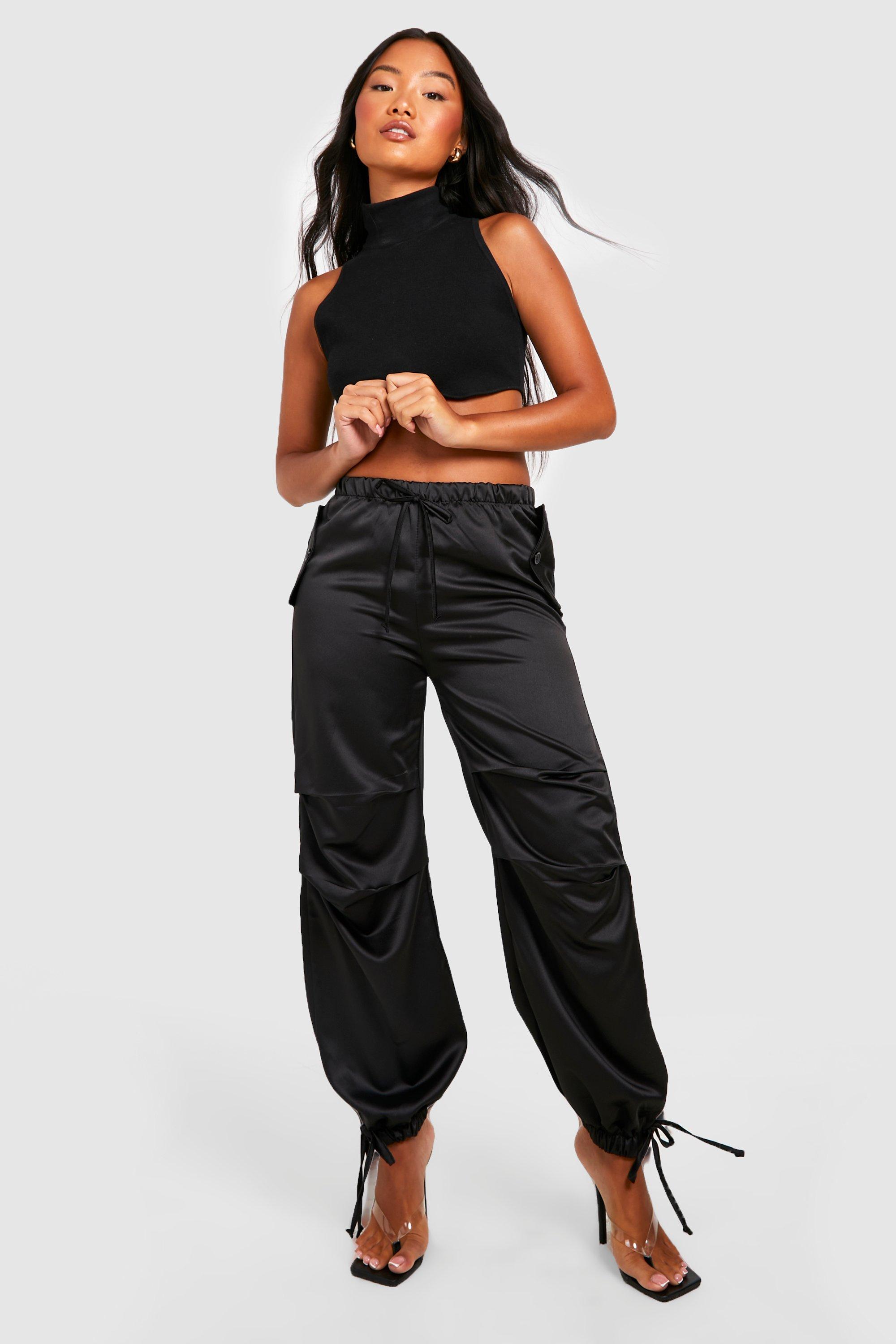 Petite Satin Ruched Detail Jogger | boohoo