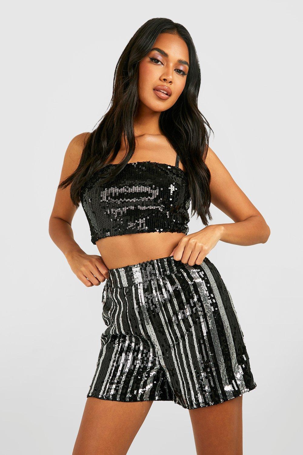 Sequin Stripe High Waist Short