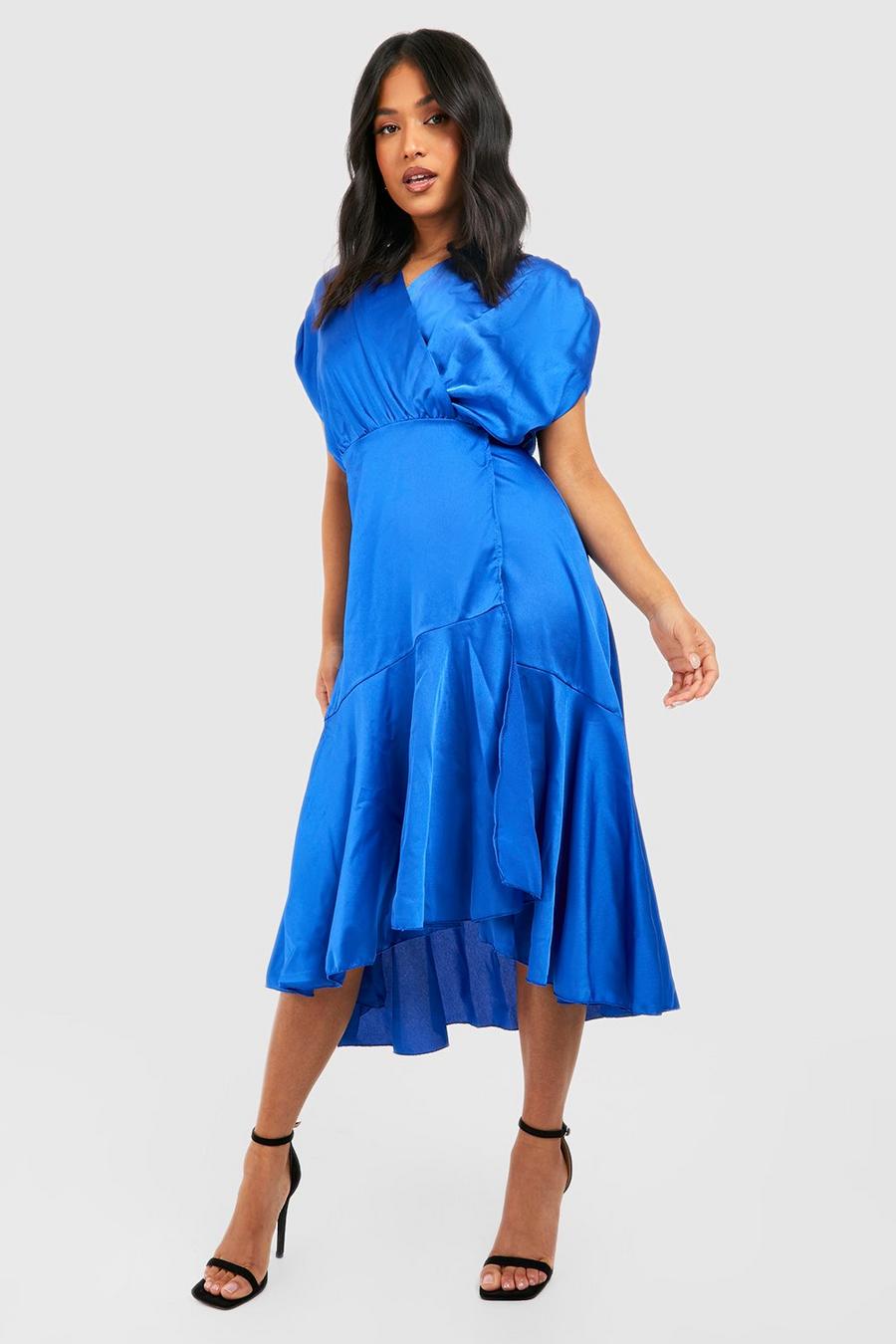 Cobalt Petite Satin Occasion Ruffle Hem Midi Dress